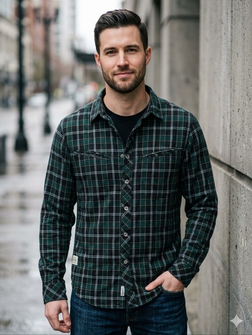 Sombrio Men's Plaid Technical Flannel MTB Riding Shirt - Green/Black Size Large